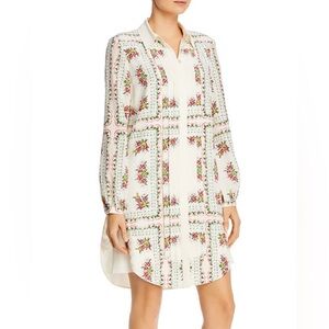 TORY BURCH 100% Silk Beautiful Floral ShirtDress Size 2 Cream Color Dress
